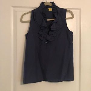 Navy silk ruffle blouse